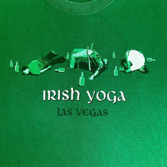 Delta Magnum Weight Men T-shirt Size L Green Irish Yoga Las Vegas Drinking Joke - Picture 5 of 8